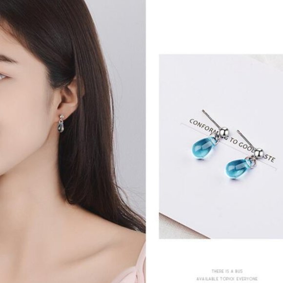 NEW 925 Sterling Silver Crystal Waterdrop Earrings - Picture 3 of 6